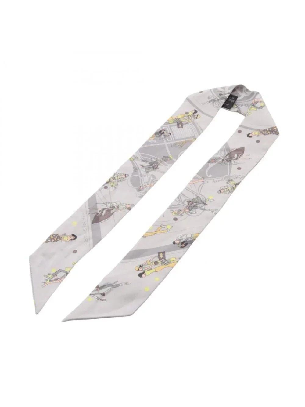 Hermes Scarf Twilly Ex Libris les Parisienne Ribbon Gray Silk